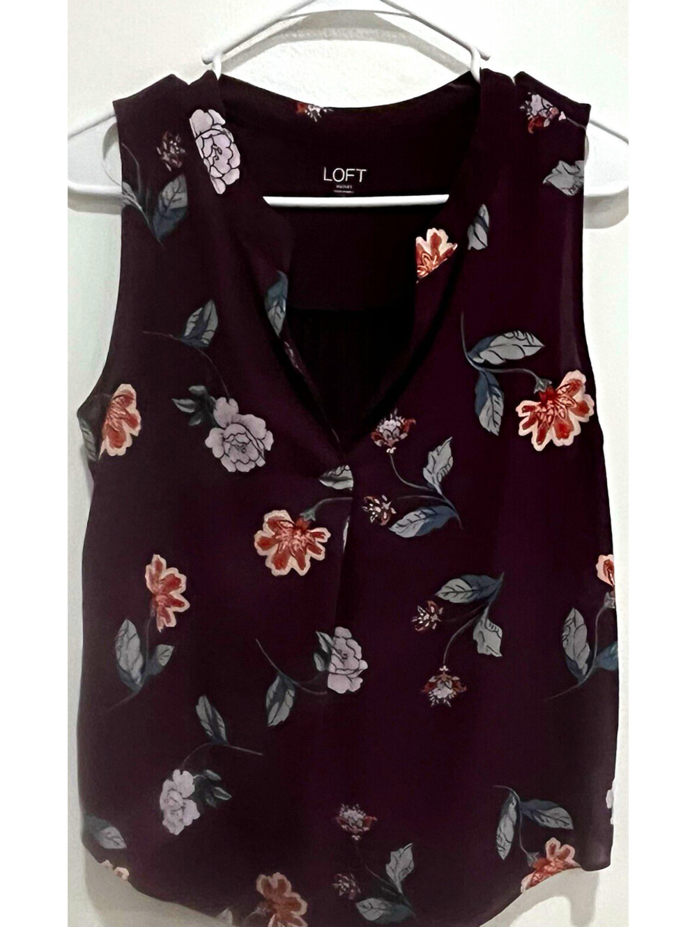 LOFT Outlet Women’s S Floral Multicolor Burgundy V-Neck Sleeveless Blouse